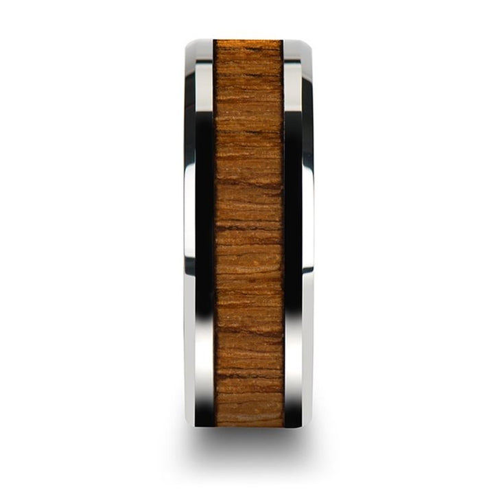 TEKKU | Silver Tungsten Ring, Teak Wood Inlay, Beveled - Rings - Aydins Jewelry - 4