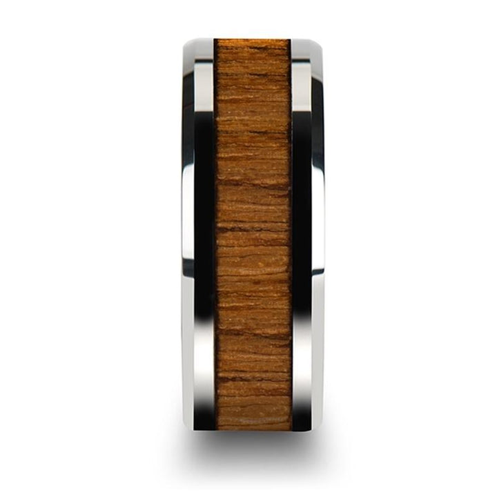 TEKKU | Silver Tungsten Ring, Teak Wood Inlay, Beveled - Rings - Aydins Jewelry - 5