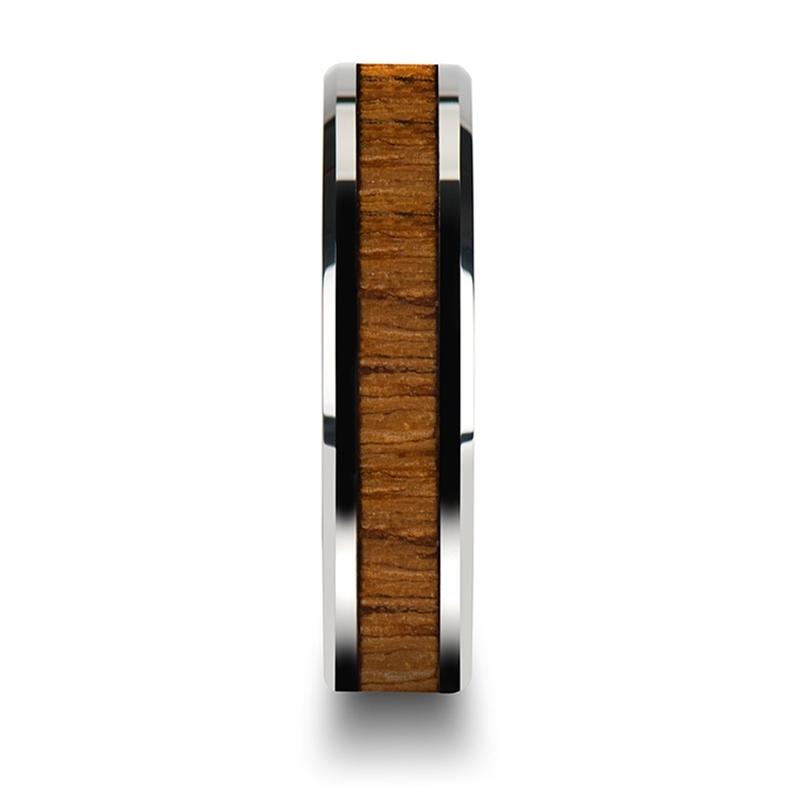 TEKKU | Silver Tungsten Ring, Teak Wood Inlay, Beveled - Rings - Aydins Jewelry - 3