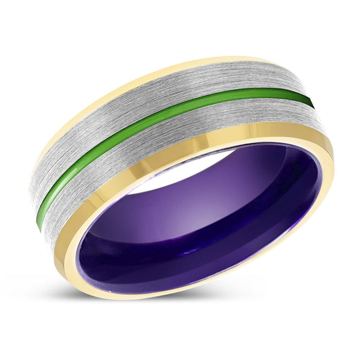 TEMPLAR | Purple Ring, Silver Tungsten Ring, Green Groove, Gold Beveled Edge - Rings - Aydins Jewelry - 2