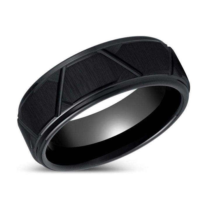 TERRANCE | Black Tungsten Ring, Trapezoids Design, Stepped Edge - Rings - Aydins Jewelry - 2