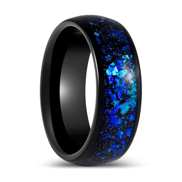THANOS | Black Tungsten Ring Blue Opal and Abalone Fragments