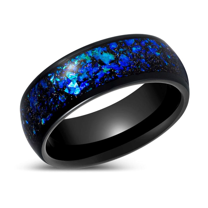 THANOS | Black Tungsten Ring Blue Opal and Abalone Fragments - Rings - Aydins Jewelry - 2