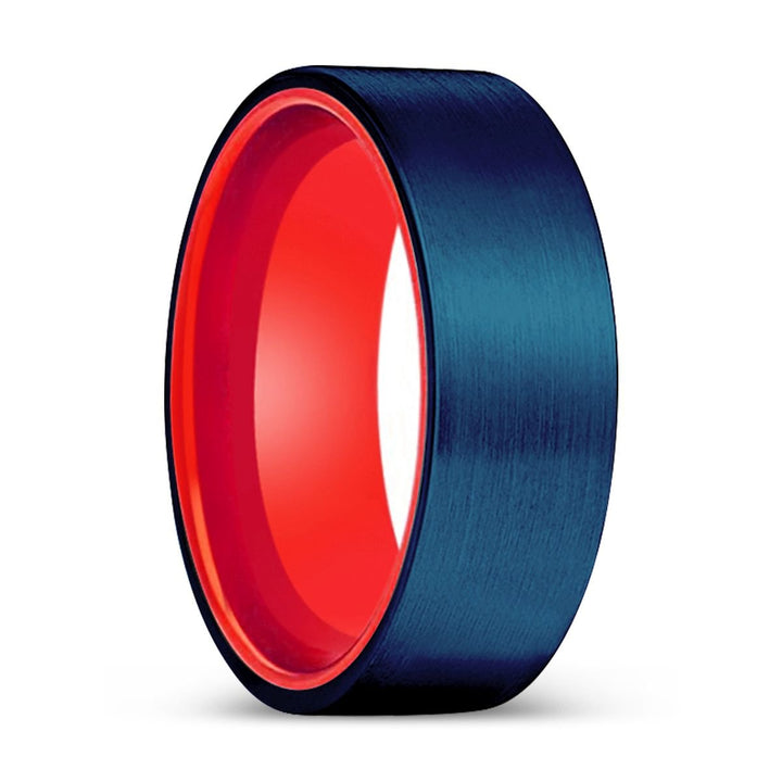 THEO | Red Ring, Blue Tungsten Ring, Brushed, Flat - Rings - Aydins Jewelry - 1