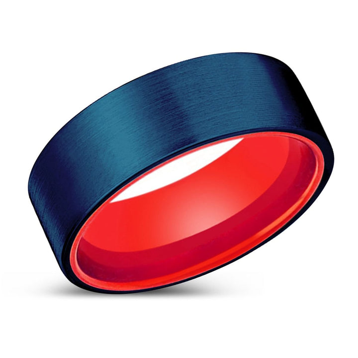 THEO | Red Ring, Blue Tungsten Ring, Brushed, Flat - Rings - Aydins Jewelry - 2