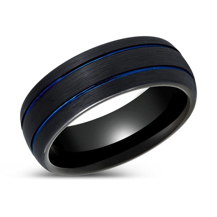 THEODORE | Black Tungsten Ring Two Blue Grooves - Rings - Aydins Jewelry - 2