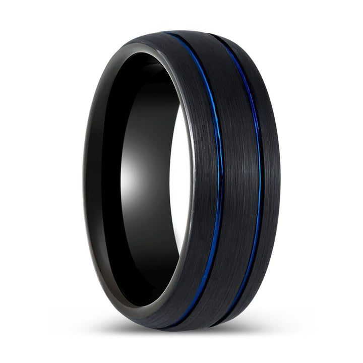 THEODORE | Black Tungsten Ring Two Blue Grooves - Rings - Aydins Jewelry - 1