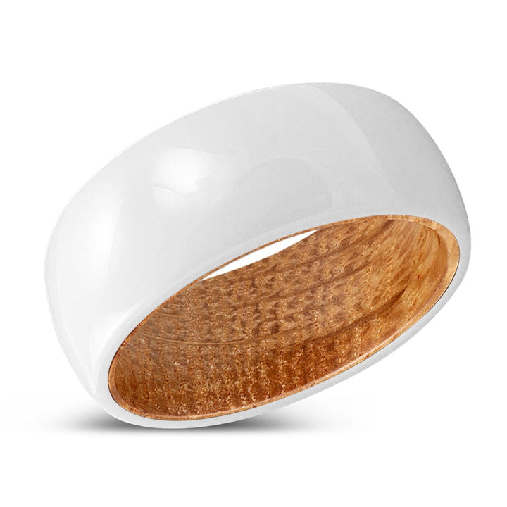 THRIVE | Whiskey Barrel Wood, White Ceramic Ring, Domed - Rings - Aydins Jewelry - 2