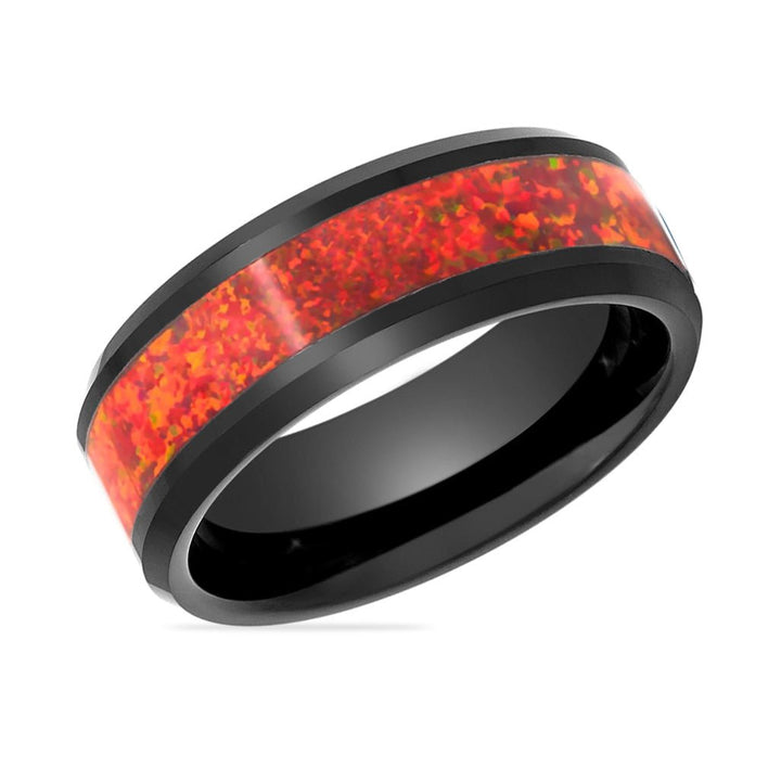 THUNDER | Tungsten Ring Red Fire Opal Inlay - Rings - Aydins Jewelry - 2