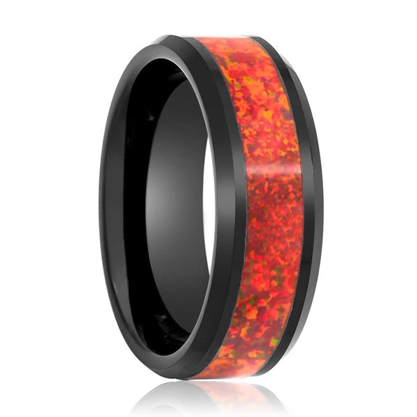 THUNDER | Tungsten Ring Red Fire Opal Inlay - Rings - Aydins Jewelry - 1