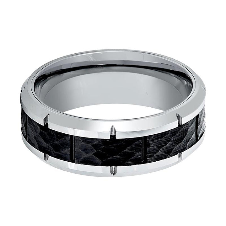 THYROS | Silver Tungsten Ring, Hammered, Notches, Beveled - Rings - Aydins Jewelry - 2
