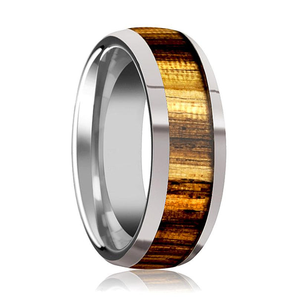 TIGRE | Silver Tungsten Ring, Zebra Wood Inlay, Beveled - Rings - Aydins Jewelry - 1