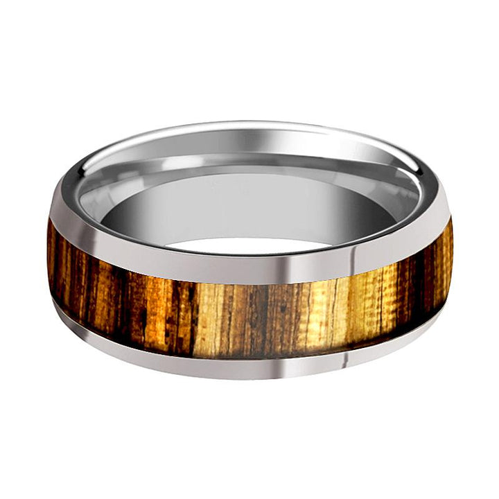 TIGRE | Silver Tungsten Ring, Zebra Wood Inlay, Beveled - Rings - Aydins Jewelry - 2