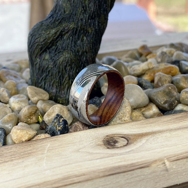 TILLMAN | Iron Wood, Silver Damascus Steel, Domed - Rings - Aydins Jewelry - 6