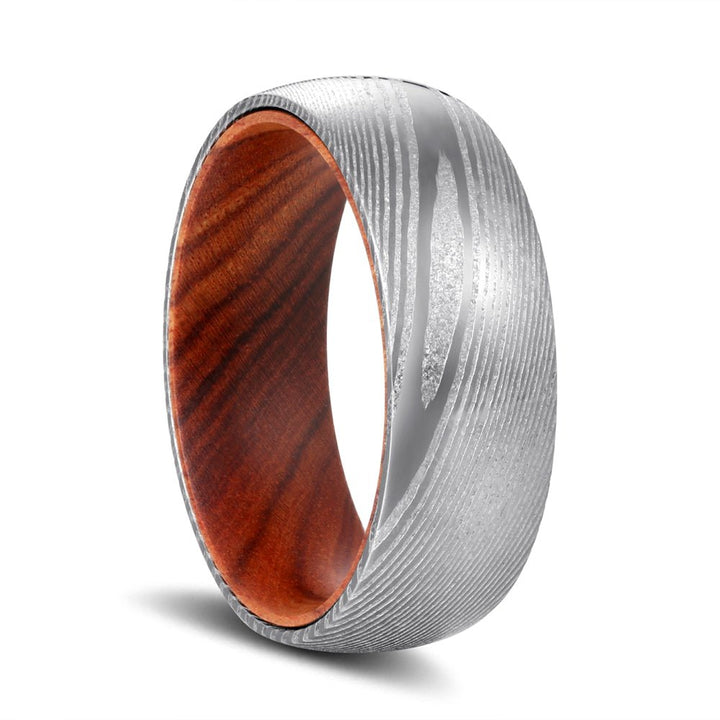 TILLMAN | Iron Wood, Silver Damascus Steel, Domed - Rings - Aydins Jewelry - 1