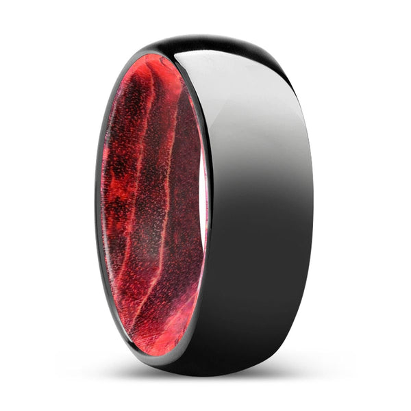 TIMBER | Black & Red Wood, Black Tungsten Ring, Shiny, Domed - Rings - Aydins Jewelry - 1