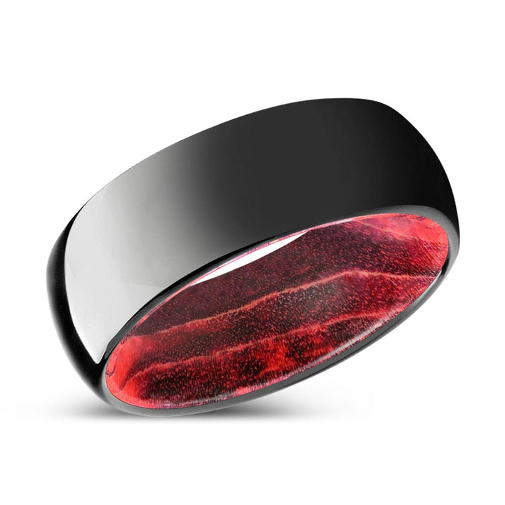TIMBER | Black & Red Wood, Black Tungsten Ring, Shiny, Domed - Rings - Aydins Jewelry - 2