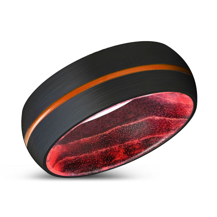 TIMBERWOLF | Black & Red Wood, Black Tungsten Ring, Orange Groove, Domed - Rings - Aydins Jewelry - 2