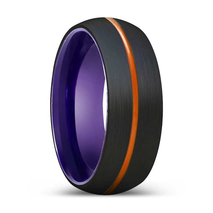 TITANUS | Purple Ring, Black Tungsten Ring, Orange Groove, Domed - Rings - Aydins Jewelry - 1