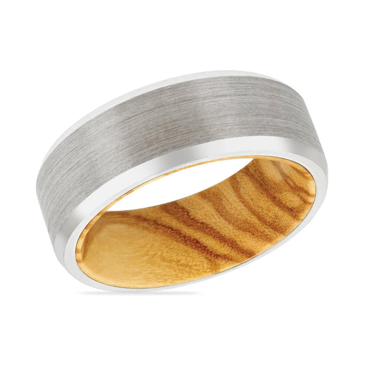 TOLDEN | Olive Wood, Silver Tungsten Ring, Brushed, Beveled - Rings - Aydins Jewelry - 2