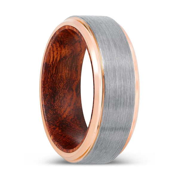TORREN | Snake Wood, Silver Tungsten Ring, Brushed, Rose Gold Stepped Edge - Rings - Aydins Jewelry - 1