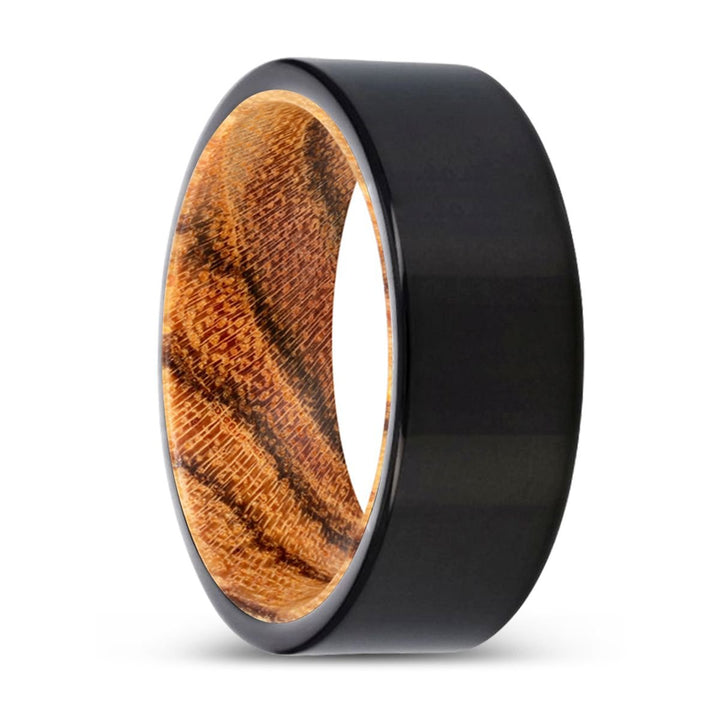 TORRINE | Bocote Wood, Black Tungsten Ring, Shiny, Flat - Rings - Aydins Jewelry - 1