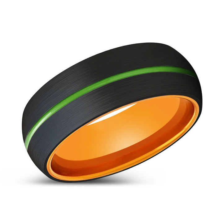 TOUCAN | Orange Ring, Black Tungsten Ring, Green Groove, Domed - Rings - Aydins Jewelry - 2