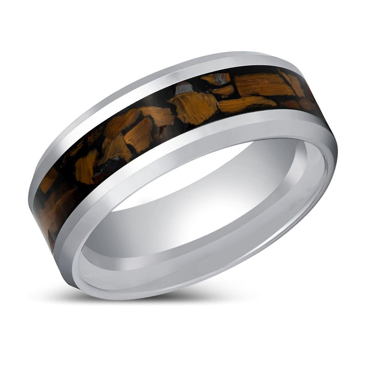 TPOINT | Silver Tungsten Ring Tiger Eye Chips Inlay - Rings - Aydins Jewelry - 2