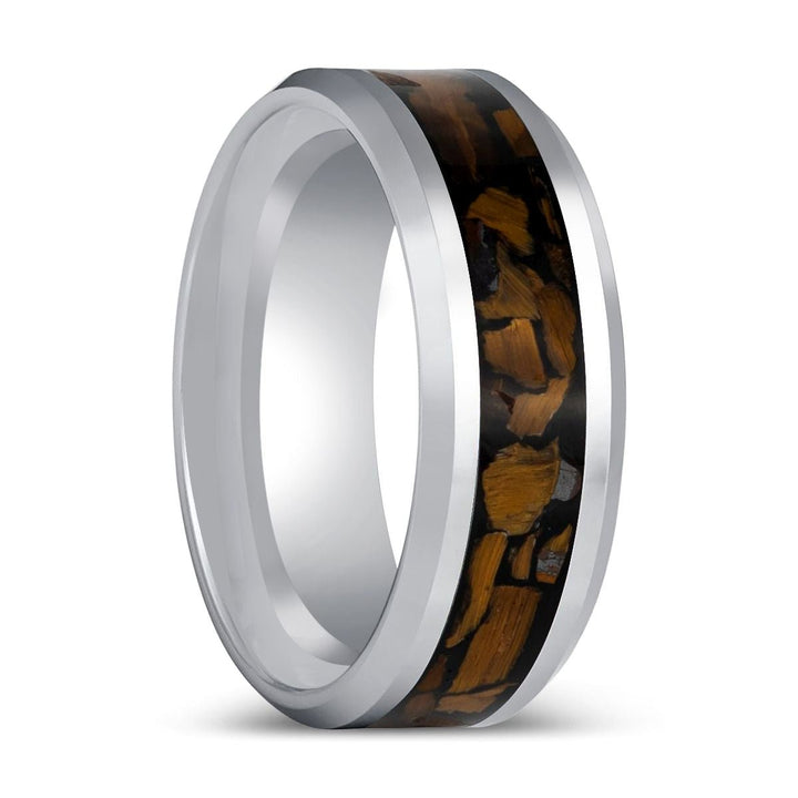 TPOINT | Silver Tungsten Ring Tiger Eye Chips Inlay - Rings - Aydins Jewelry - 1