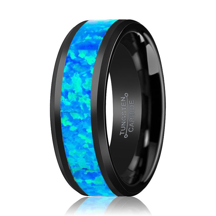 TRANQUIL | Tungsten Ring Synthetic Opal Inlay - Rings - Aydins Jewelry - 4