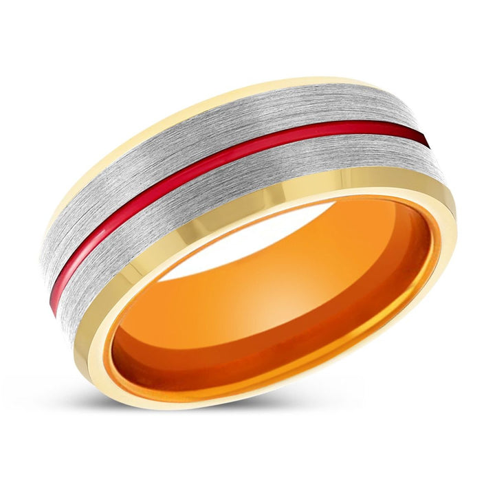 TRIBAL | Orange Ring, Silver Tungsten Ring, Red Groove, Gold Beveled Edge - Rings - Aydins Jewelry - 2