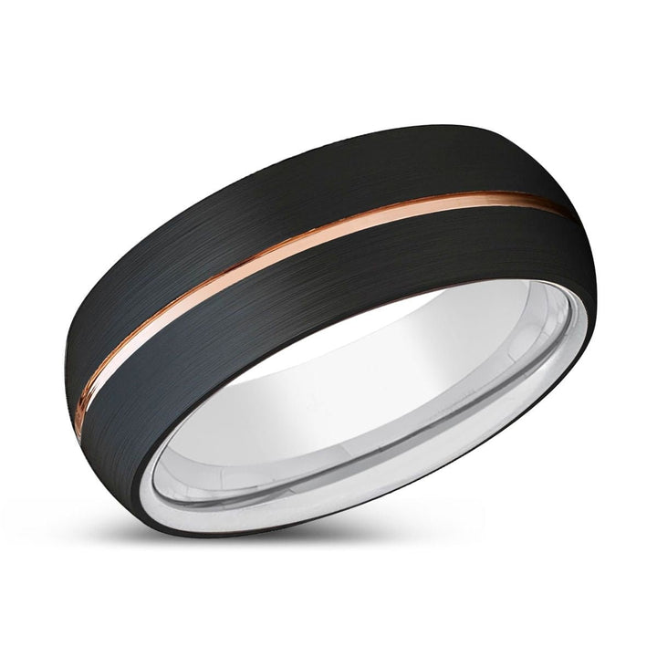 TRIBUTARY | SilverRing, Black Tungsten Ring, Rose Gold Groove, Domed - Rings - Aydins Jewelry - 2