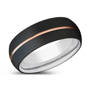 TRIBUTARY | SilverRing, Black Tungsten Ring, Rose Gold Groove, Domed - Rings - Aydins Jewelry - 2