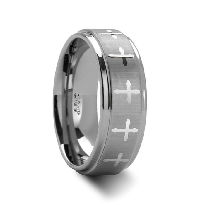 TRINITY | Tungsten Ring Engraved Crosses - Rings - Aydins Jewelry - 1