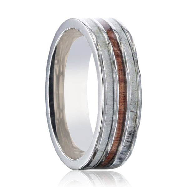 TRIPOLI | Silver Titanium Ring, Koa Wood, Deer Antler Inlay, Flat - Rings - Aydins Jewelry - 1