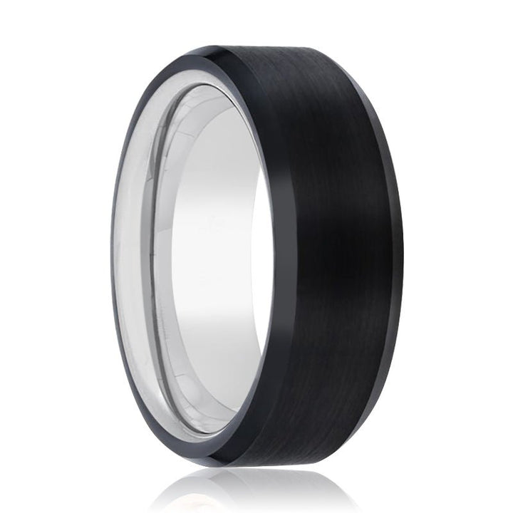 TRON | Silver Ring, Black Tungsten Ring, Brushed, Beveled - Rings - Aydins Jewelry - 1
