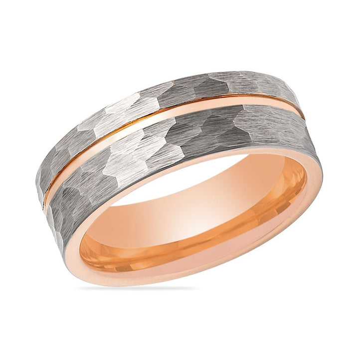TROOPER | Tungsten Ring Rose Gold Groove Hammered Finish - Rings - Aydins Jewelry - 2