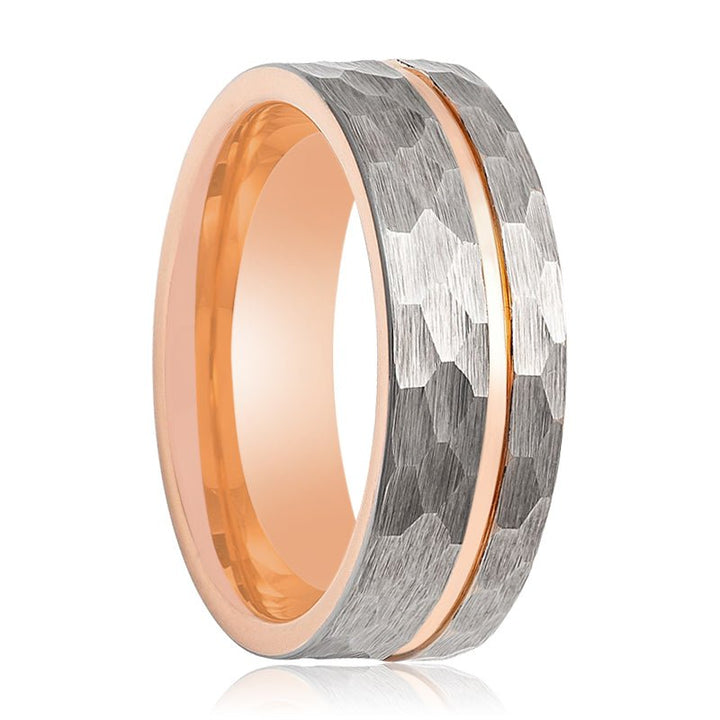 TROOPER | Tungsten Ring Rose Gold Groove Hammered Finish - Rings - Aydins Jewelry - 1