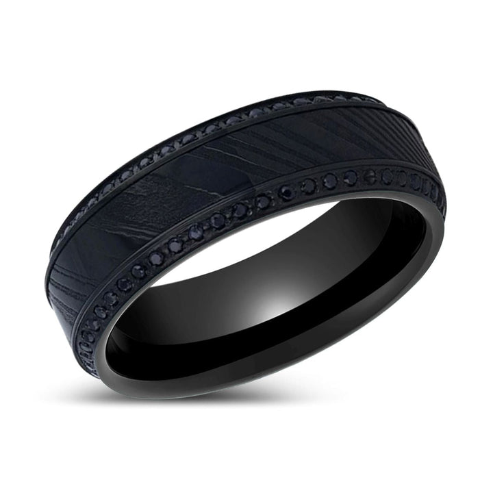 TROPHY | Black Damascus Steel, Titanium Ring, Beveled Edges - Rings - Aydins Jewelry - 2