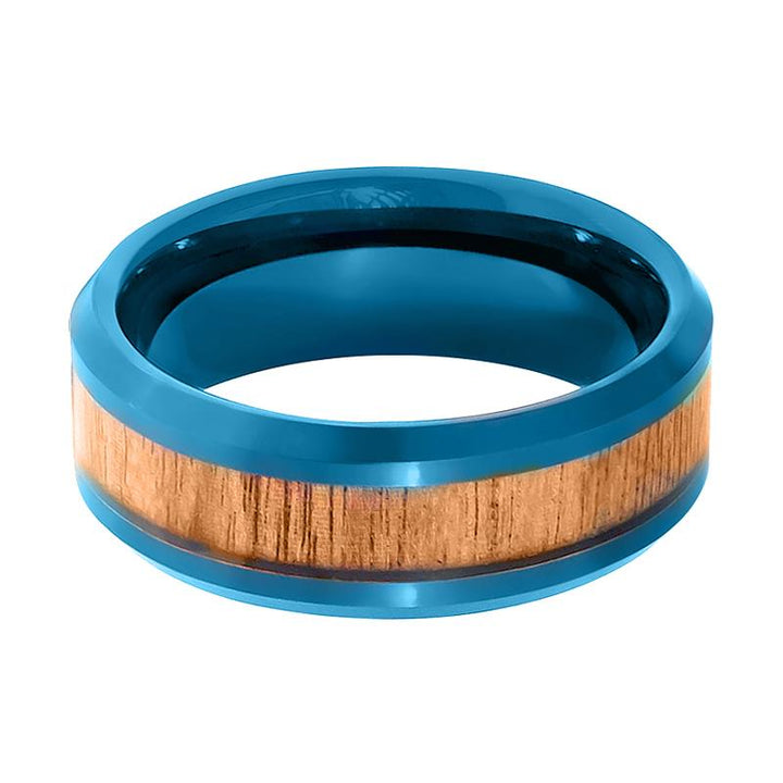 TROPICUS | Blue Tungsten Ring, Koa Wood Inlay, Beveled Edge - Rings - Aydins Jewelry - 2