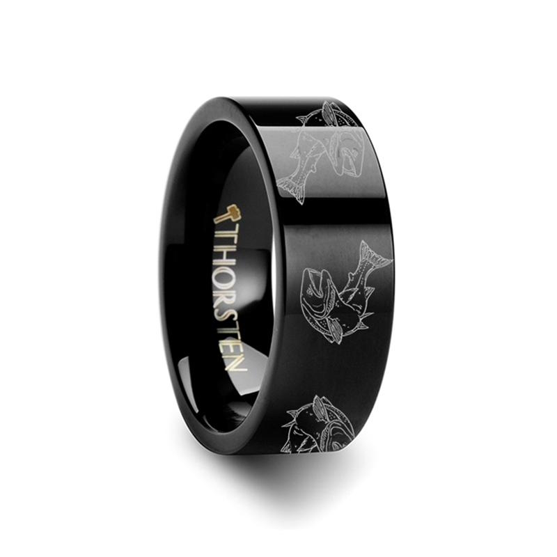 Trout Fish Sea Pattern Print Flat Tungsten Wedding Tungsten Carbide men's wedding band, image 2