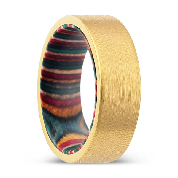 TRYXON | Multi Color Wood, Gold Tungsten Ring, Brushed, Flat - Rings - Aydins Jewelry - 1