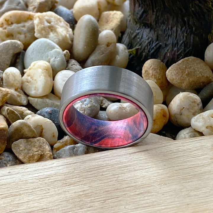 TSUNAMI | Blue and Red Wood, Silver Tungsten Ring, Brushed, Flat - Rings - Aydins Jewelry - 6