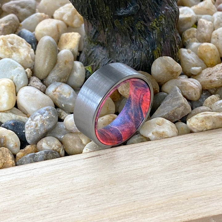 TSUNAMI | Blue and Red Wood, Silver Tungsten Ring, Brushed, Flat - Rings - Aydins Jewelry - 5