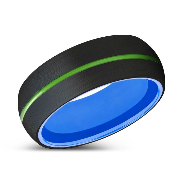 TUMBLE | Blue Ring, Black Tungsten Ring, Green Groove, Domed - Rings - Aydins Jewelry - 2