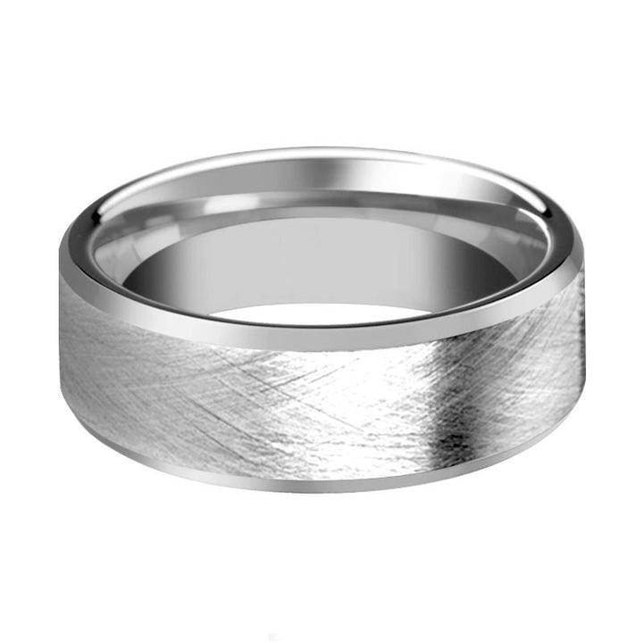Tungsten Carbide Wedding Ring with Wire Brushed Finish and Beveled Edges 6mm, 8mm - Rings - Aydins Jewelry - 2