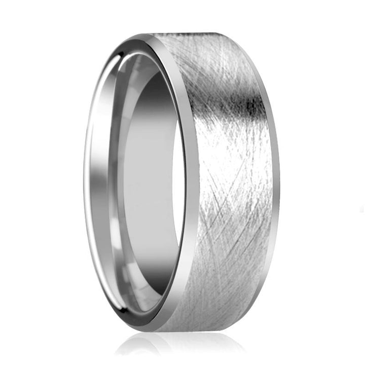Tungsten Carbide Wedding Ring with Wire Brushed Finish and Beveled Edges 6mm, 8mm - Rings - Aydins Jewelry - 1