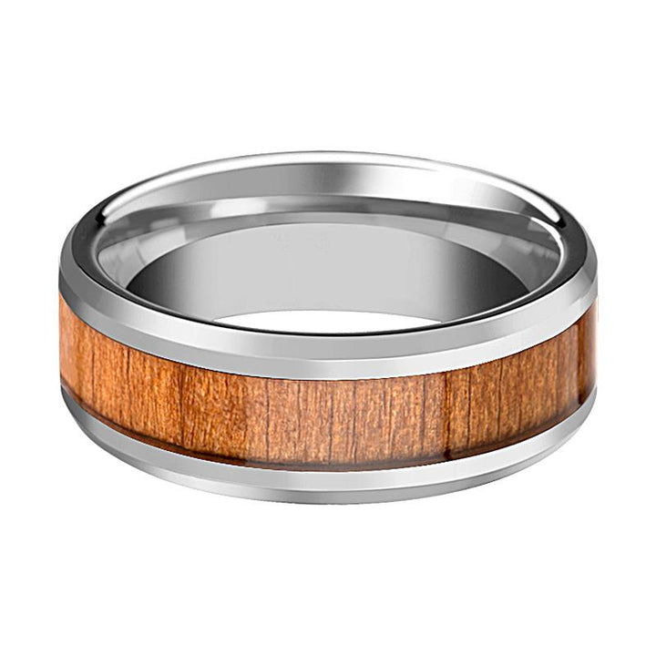 BRUNSWICK | Silver Tungsten Ring, American Cherry Wood Inlay, Beveled - Rings - Aydins Jewelry - 2