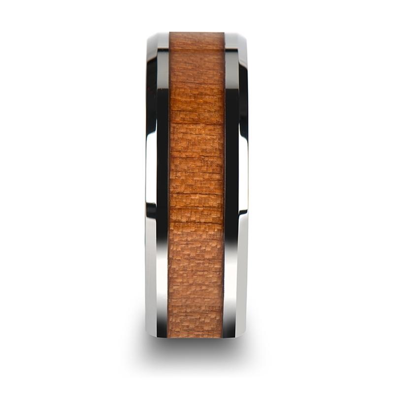 BRUNSWICK | Silver Tungsten Ring, American Cherry Wood Inlay, Beveled - Rings - Aydins Jewelry - 4