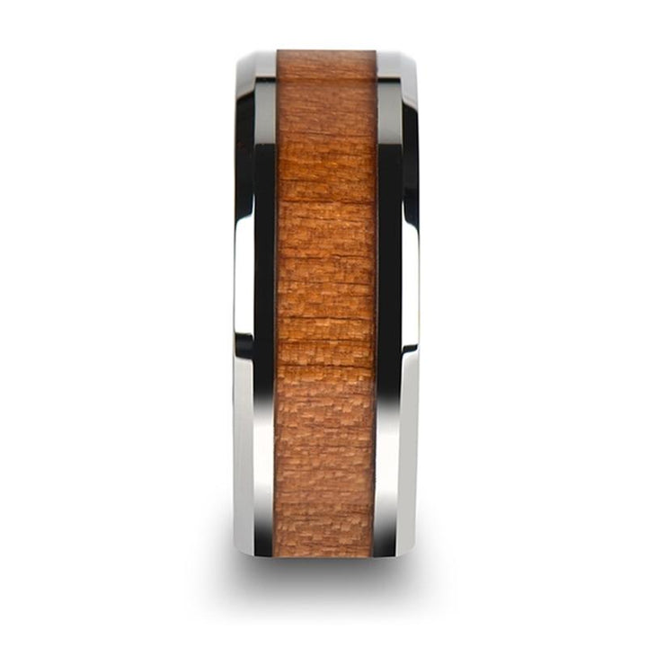 BRUNSWICK | Silver Tungsten Ring, American Cherry Wood Inlay, Beveled - Rings - Aydins Jewelry - 5